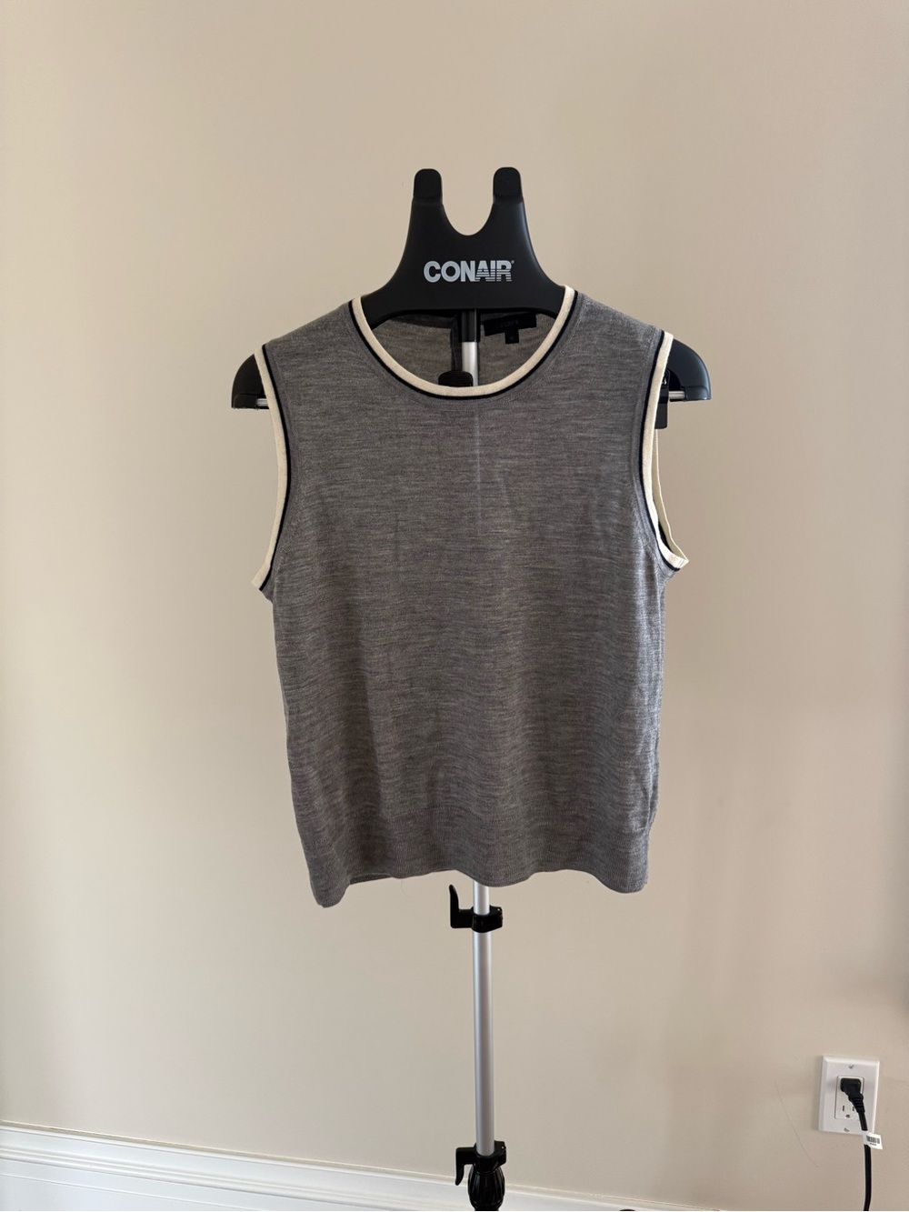 Jcrew Sleeveless Gray Tank Top with Ivory Trim